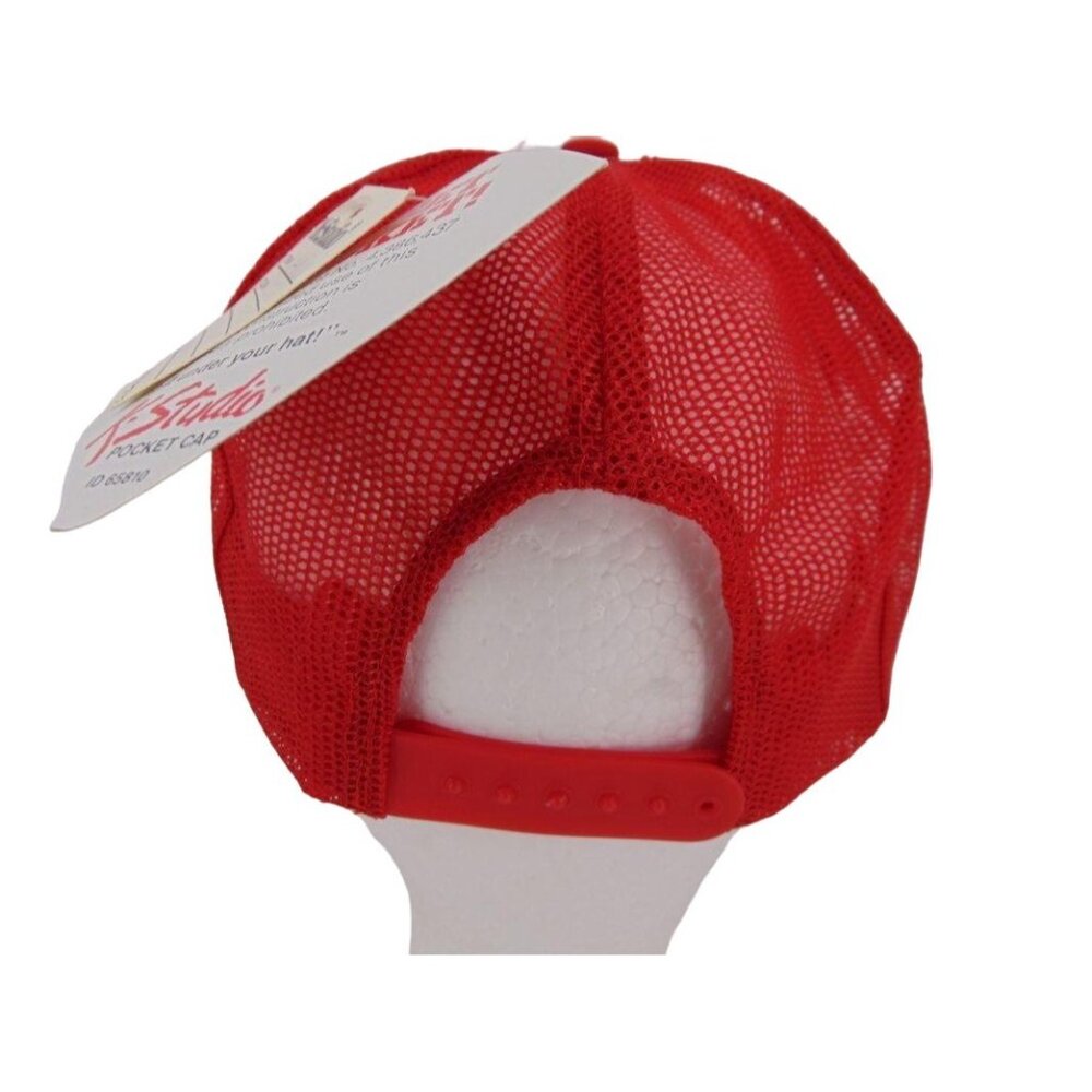 Vintage 80s K Studio Pocket Cap Trucker Hat Pilot Red Snapback Mesh Foam NOS New - Picture 4 of 13